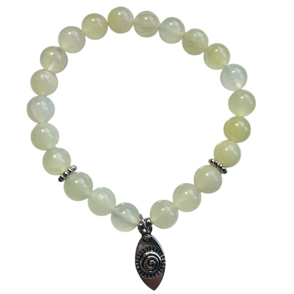 New Healing Stone New Jade Bead Silver Infinite Sun Charm Stretch Bracelet - Picture 1 of 9